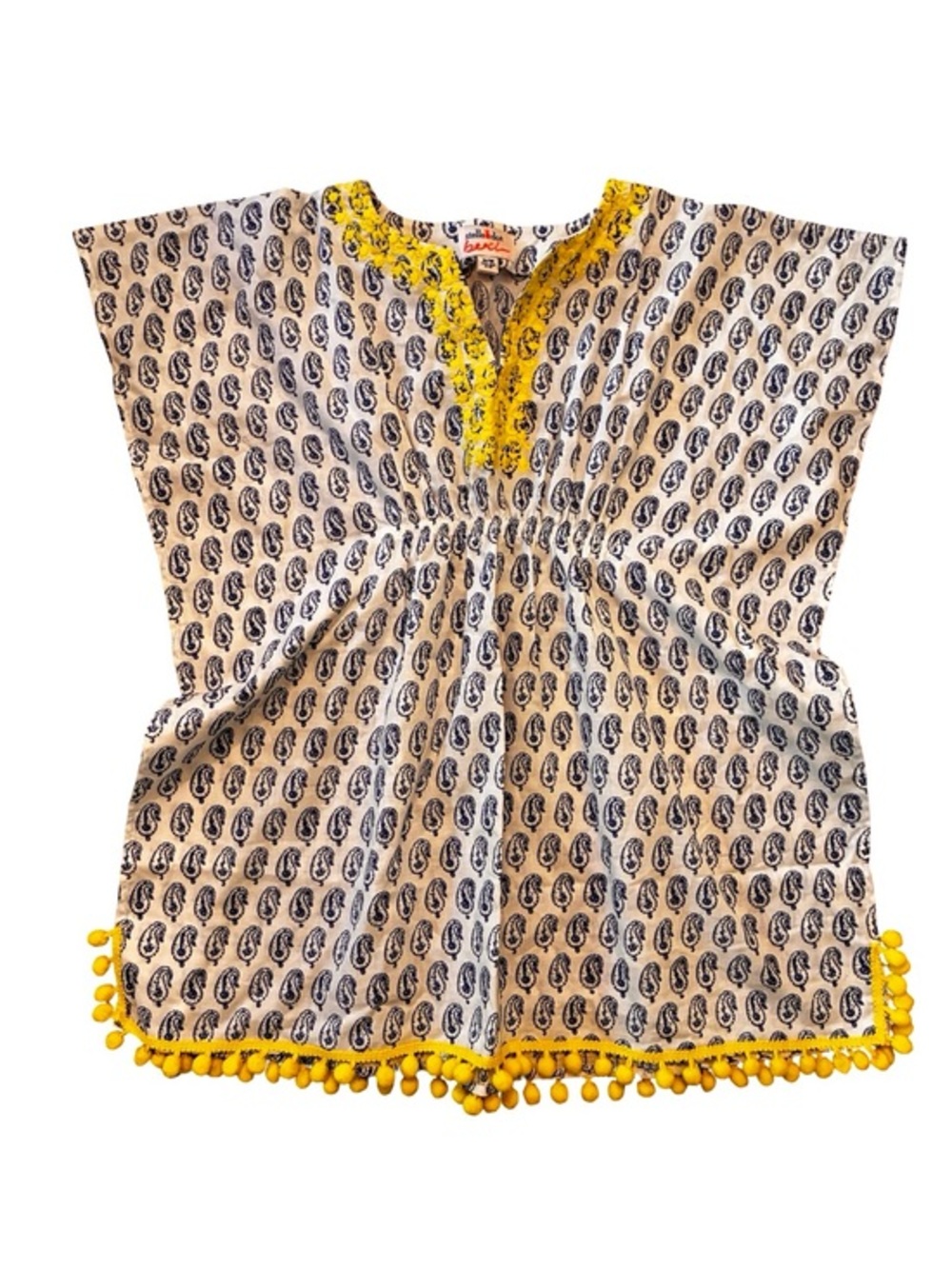 STELLA & DOT Embroidered V-Neck Pom Pom Tunic, Size S/M.